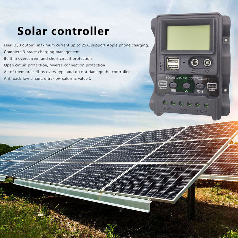 12V/24V LCD Current Display Dual DC Auto Solar Charging Controller (30A) Newly