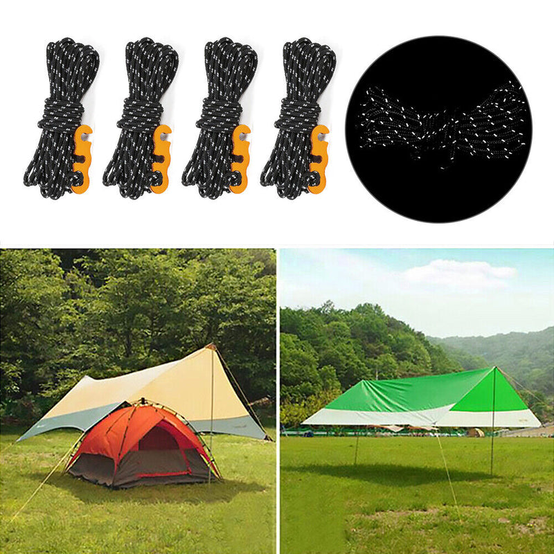 4x Tent Paracord Cord Outdoor Camping Windproof Wind Rope Buckle (Black)