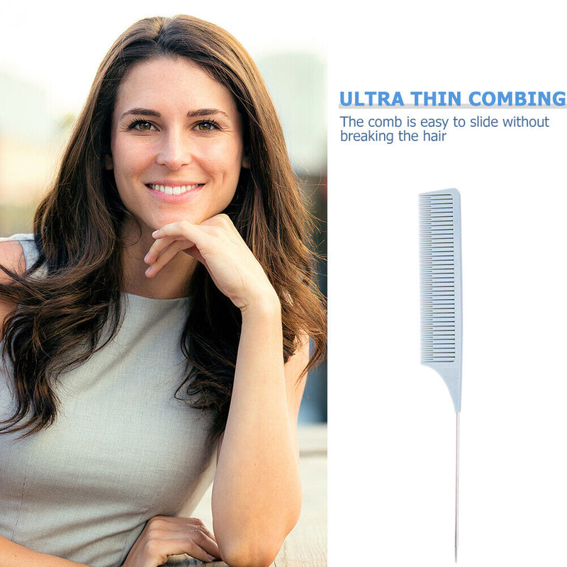 Pro Fine-Tooth Metal Pin Tail Comb Salon Home Plastic Hair Styling Dyeing Bru