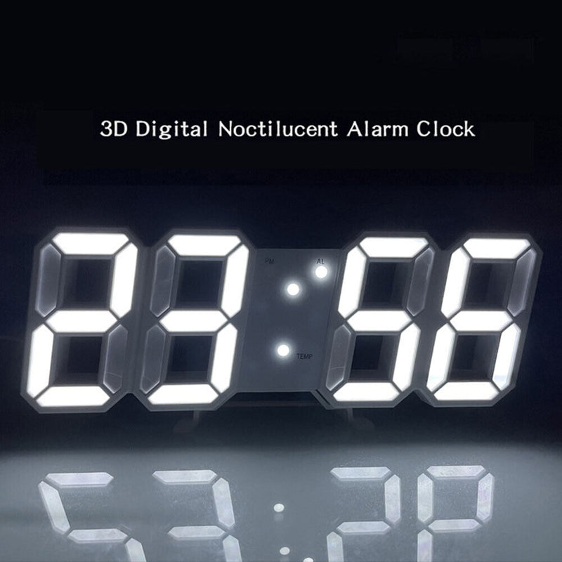 LED Digital Alarm Clock Snooze Desk Clock Date Temperature Function (White)