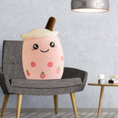 Child Bubble Tea Family Stuffed Plush Pillow Soft Cushion (Pink Round) Newly