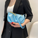 Women Pleated Chain Solid Color Underarm Bag Casual Small Handbag (Blue)