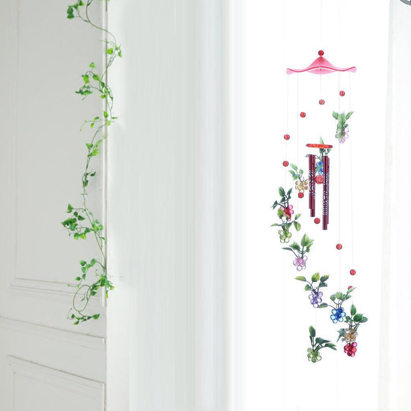 4 Metal Tubes Flowers Wind Chime Garden Door Windows Hang Ornament (Red)