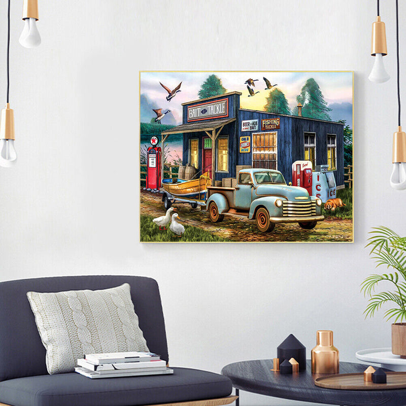 DIY Paint By Number Kit Houses Cars by The Lake No Frame for Home Decor