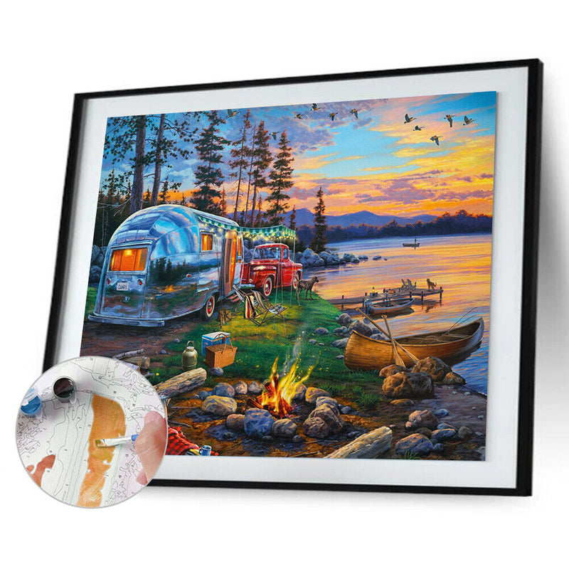 50x40cm Lake Scenery Frameless Picture Oil Paint By Numbers Hand Painted Pi