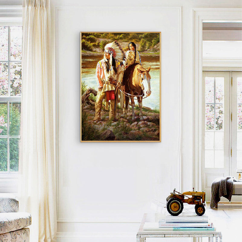 Indians Oil Paint By Numbers Kits DIY Handpainted on Canvas Wall Picture