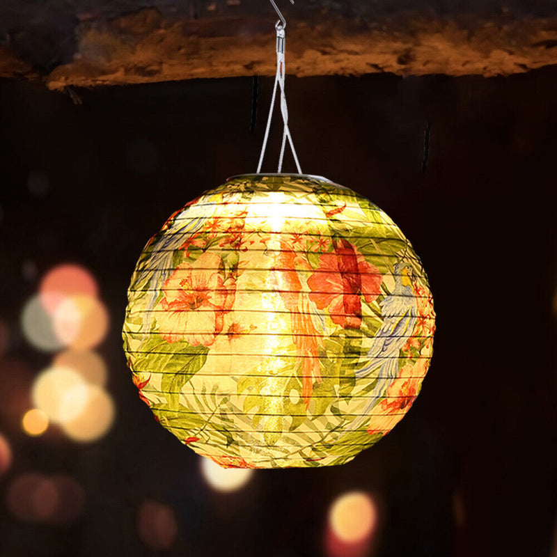 10 inch LED Round Solar Lantern Printed Waterproof Hanging Decor (Parrot A)