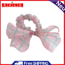 Cloth Elastic Hair Ring Rope Women Girls Bow Plaid Scrunchies Gauze Rubber Bands
