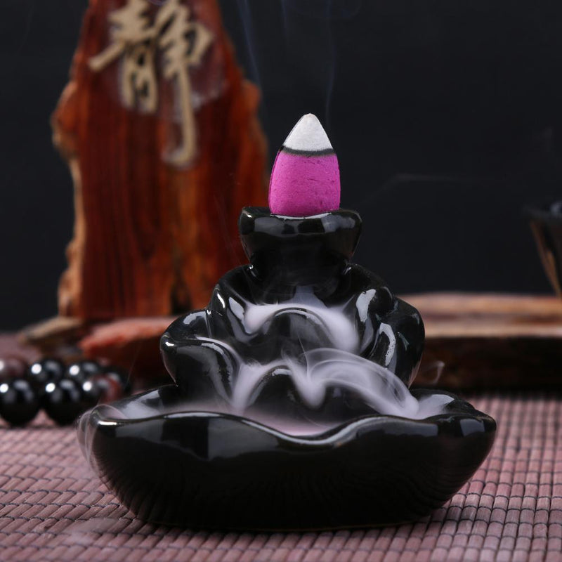 Lotus Ceramic Censer Smog Backflow Office Home Decor (Incense Burner-C)
