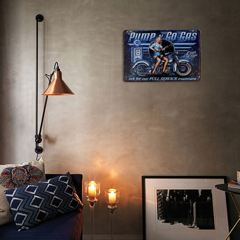 Rectangular Retro Metal Tin Sign Metal Painting Motorcycle with Girl Decor