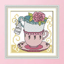 Teacup Cross Stitch Kit 14CT Stamp Embroidery DIY Needlework (J357 15x15cm)