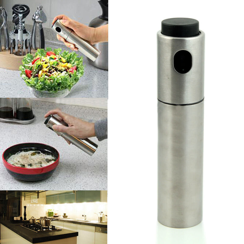 Stainless Steel Olive Oil Spray Bottle BBQ Baking Vinegar Gravy Dispenser
