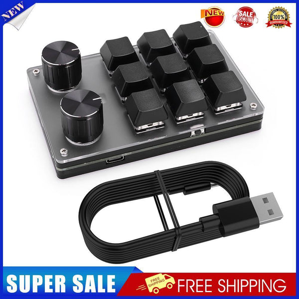 Programming Macro Keyboard USB 9 Key + 2 Knob Mechanical Keypad (Black)
