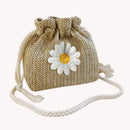 Straw Shoulder Bags Sunflower Drawstring Woven Bucket Crossbody Handbags