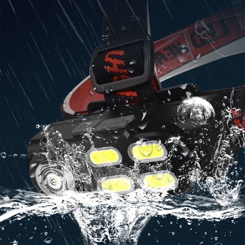 USB Rechargeable COB LED Headlamp Waterproof 4 Gear Induction Warning Head