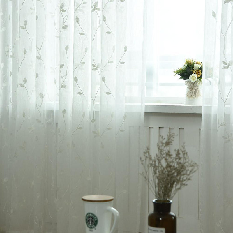 Embroidery Printing Curtain Window Screening Home Yarn Tulle Curtain(White)