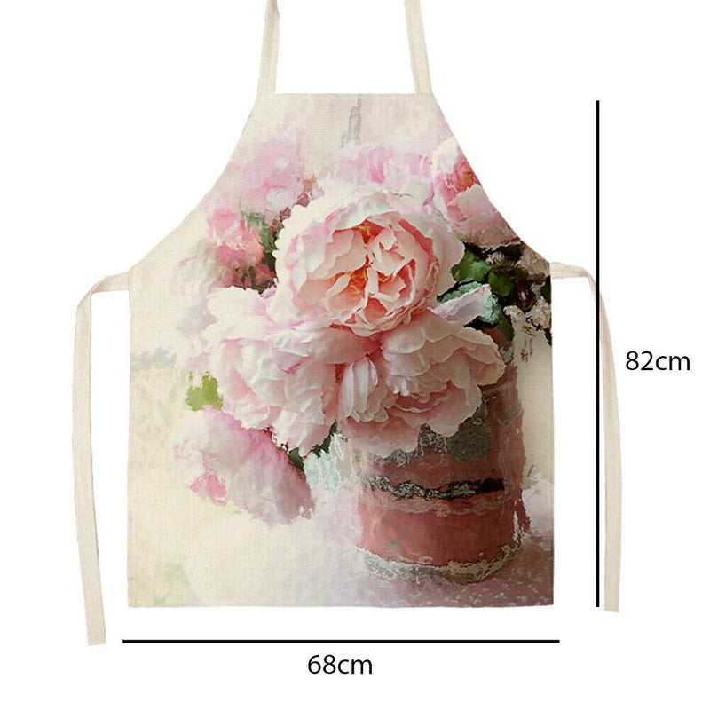Pink Flower Print Apron Waterproof Cooking Bibs Kitchen Pinafore (82x68cm)