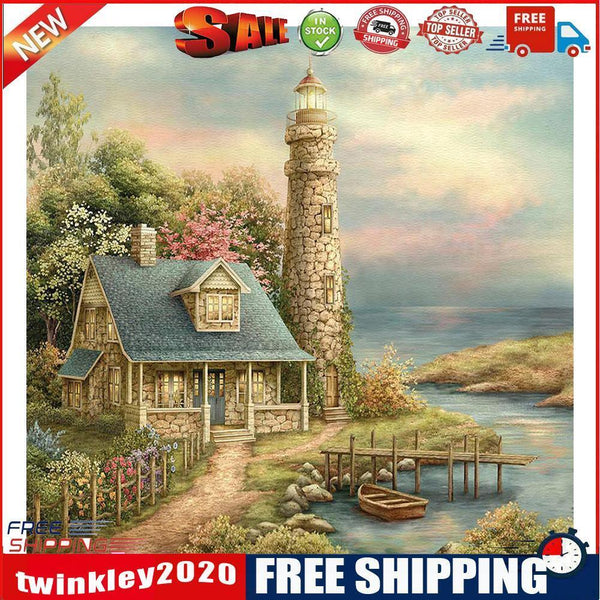 DIY Paint By Number Kit Seaside Villa House No Frame for Home Art Decor