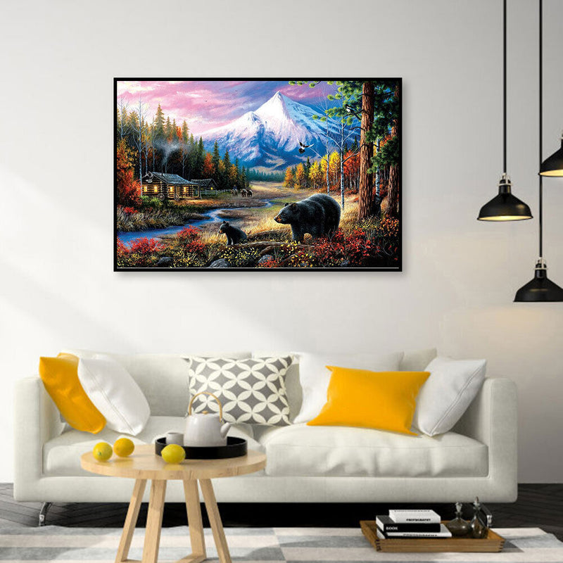 Black Bears Oil Paint By Numbers Kits Canvas Picture Gift for Adults Children