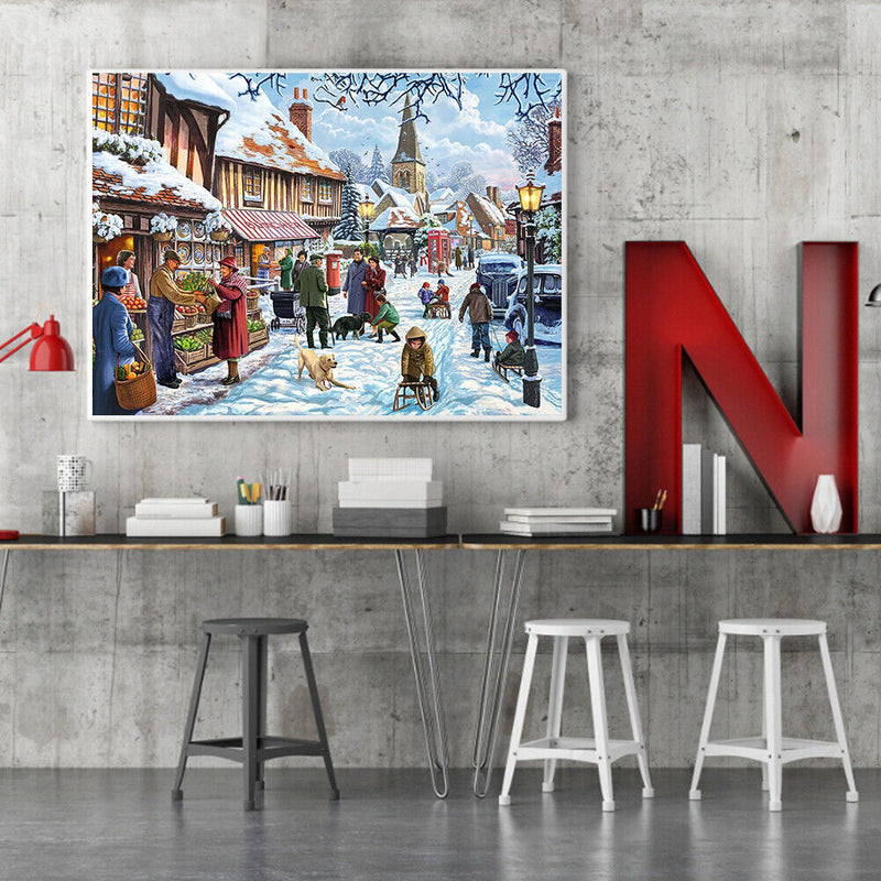 Oil Paint By Numbers Winter Street Frameless Picture Craft Kit for Living Room