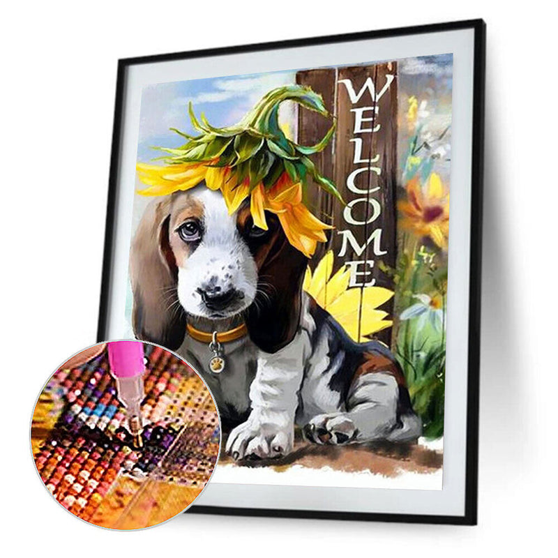 5D DIY Diamond Painting Full Round Drill Welcome Dog Wall Decor Rhinestone Art