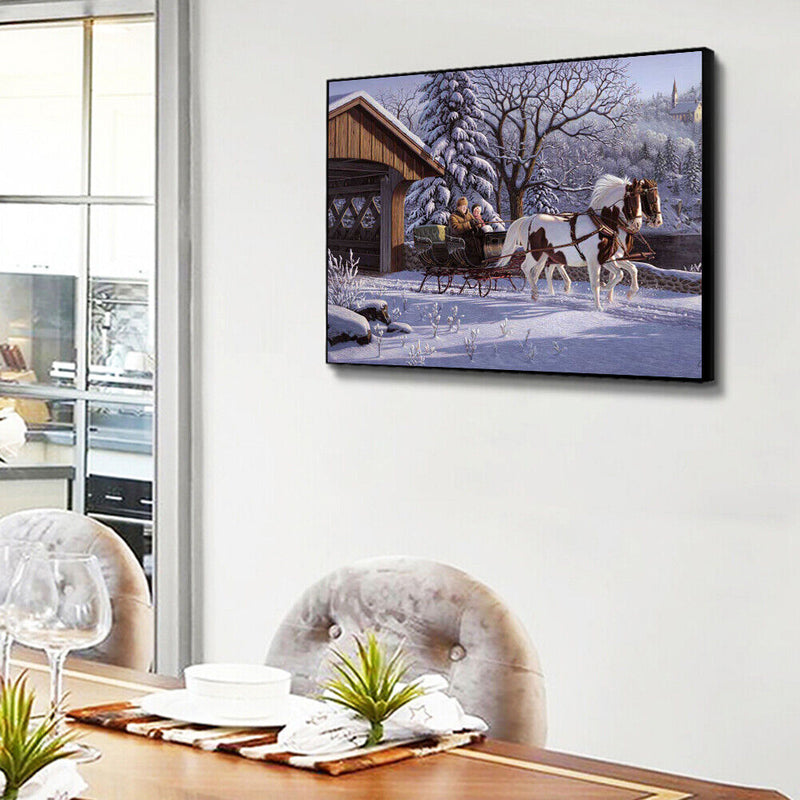 DIY Paint By Number Kit Snow Carriage Scenery No Frame for Home Decoration