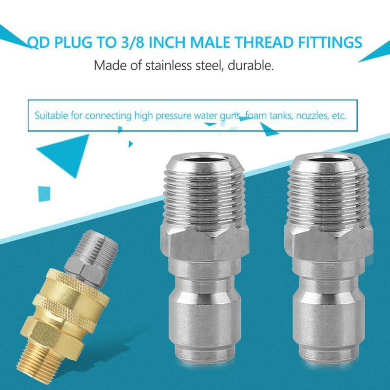 1 Pair 3/8 Threaded Male to Quick Connect Plug Fittings Pressure Washer Ada