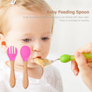 Baby Wooden Silicone Feeding Spoon Toddlers BPA-free Tableware (8) Newly