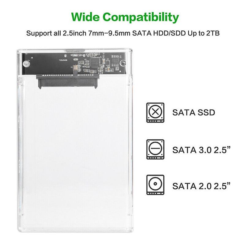 2.5 inch Plastic Transparent HDD SSD Case SATA 3tb USB 3.0 Hard Drive Enclosure
