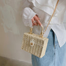 Summer Rattan Straw Shoulder Bag Women Girl Boho Basket Beach Square Box Handbag