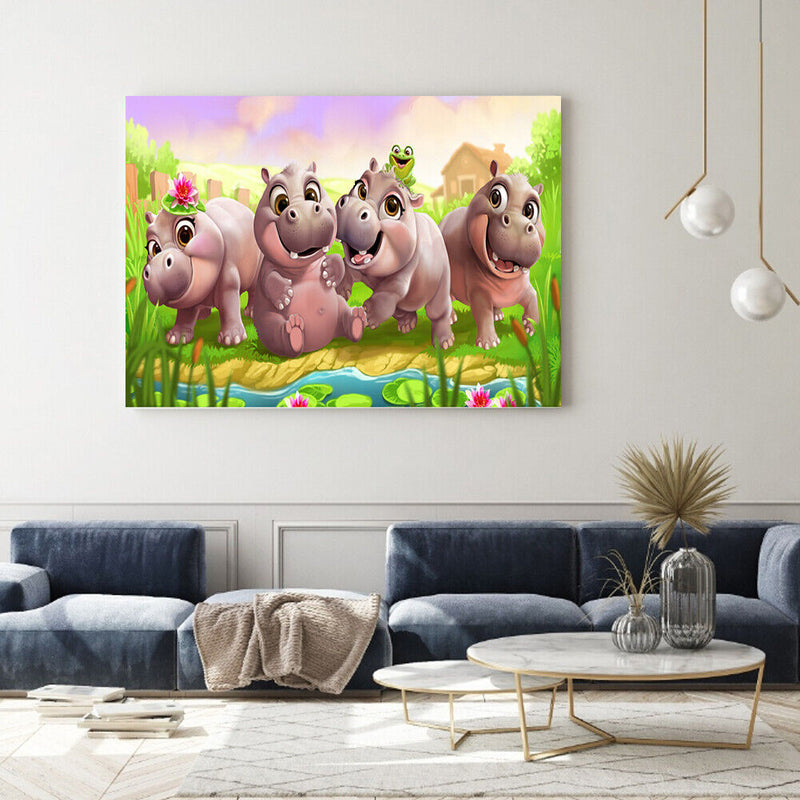 Cute Hippo Oil Paint By Number Kits Canvas Picture DIY Wall Home Decoration Gift