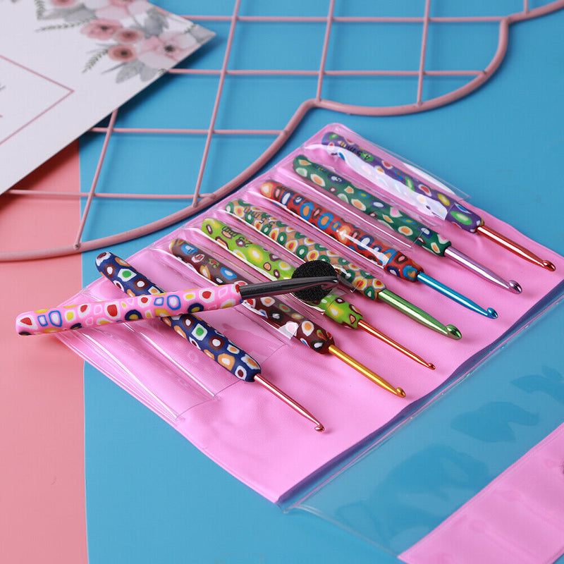 9pcs Soft Alumina Crochet Hooks Knitting Needle Set DIY Sewing Tools (B) Newly