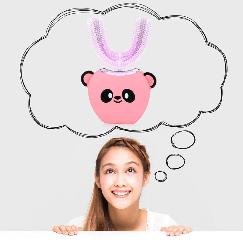 Kids U Shaped Ultrasonic Toothbrush Cartoon Electric Teeth Cleaner (Pink)