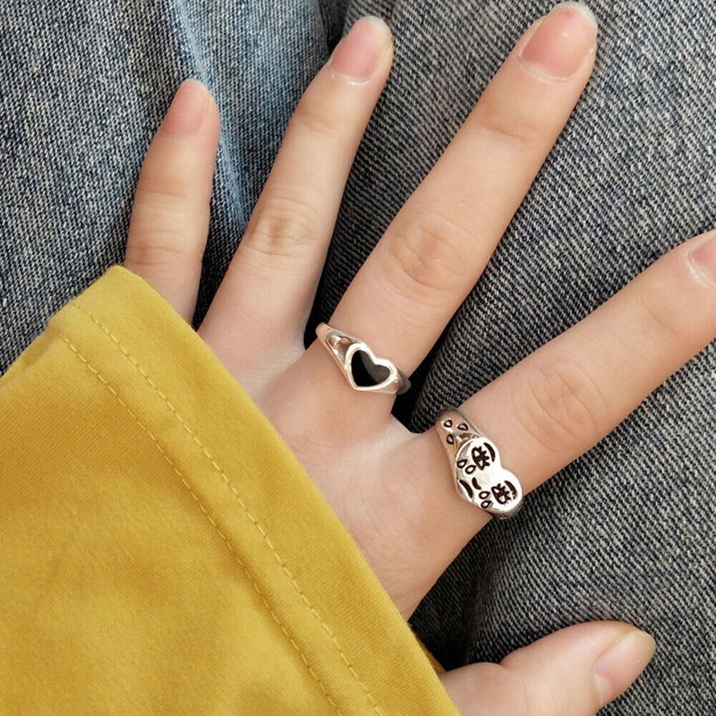 Women Charm Fashion Tiny Heart Finger chain Tears Expression Ring Jewelry Gift