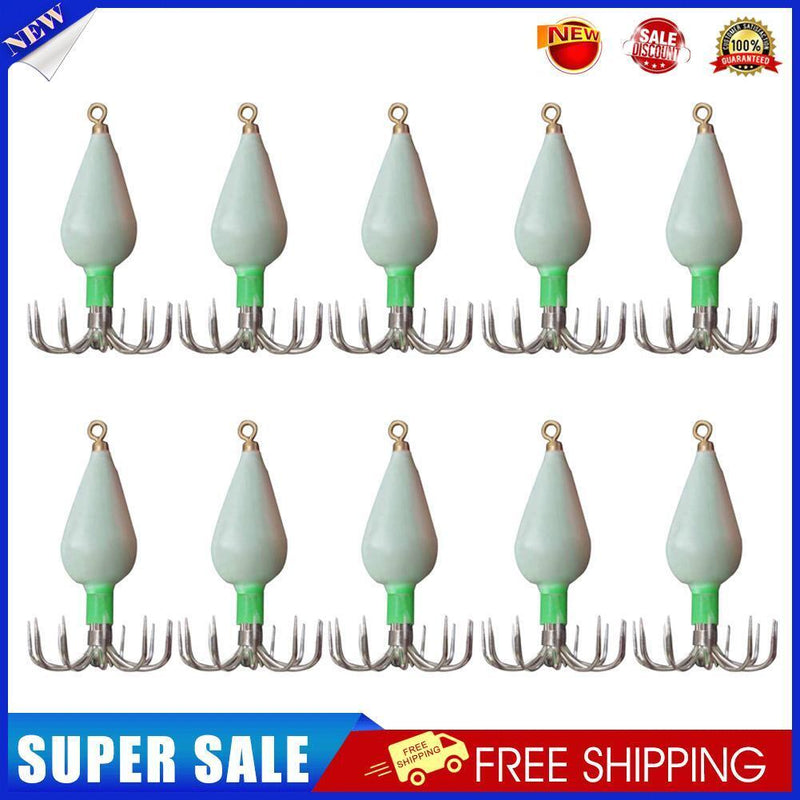 10pcs Squid Jigs Hook Cuttlefish Octopus Bait Fishhook (Green Luminous 30g)