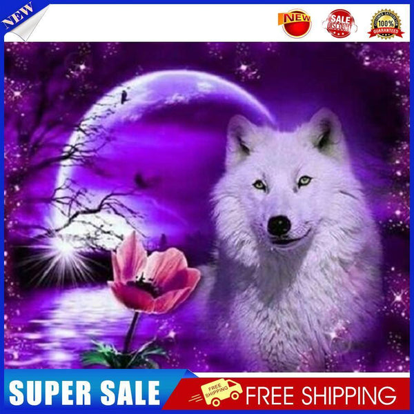 DIY Paint By Number Kit White Wolf Moonlight No Frame for Home Decoration