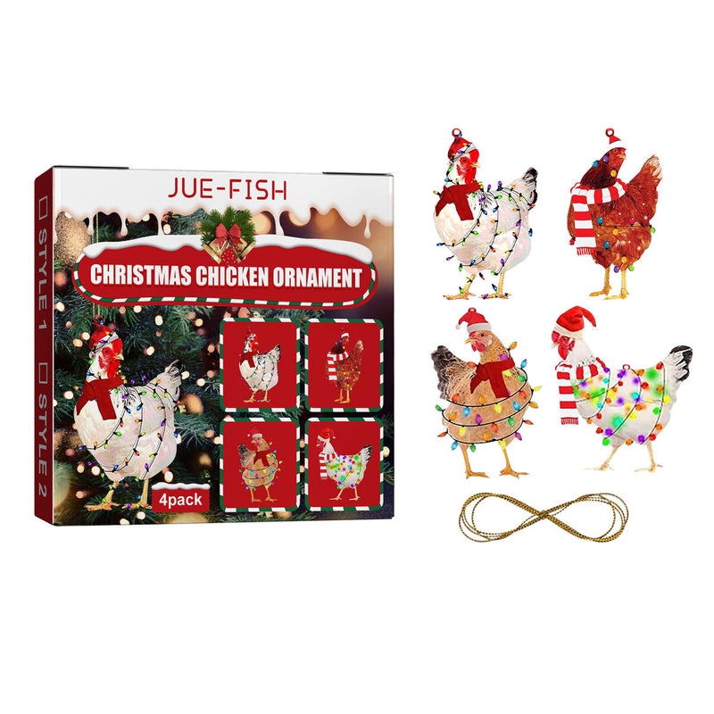 #A Chicken Christmas Hanging Decorations Decorative Wooden Holiday Decor 4pcs Gi