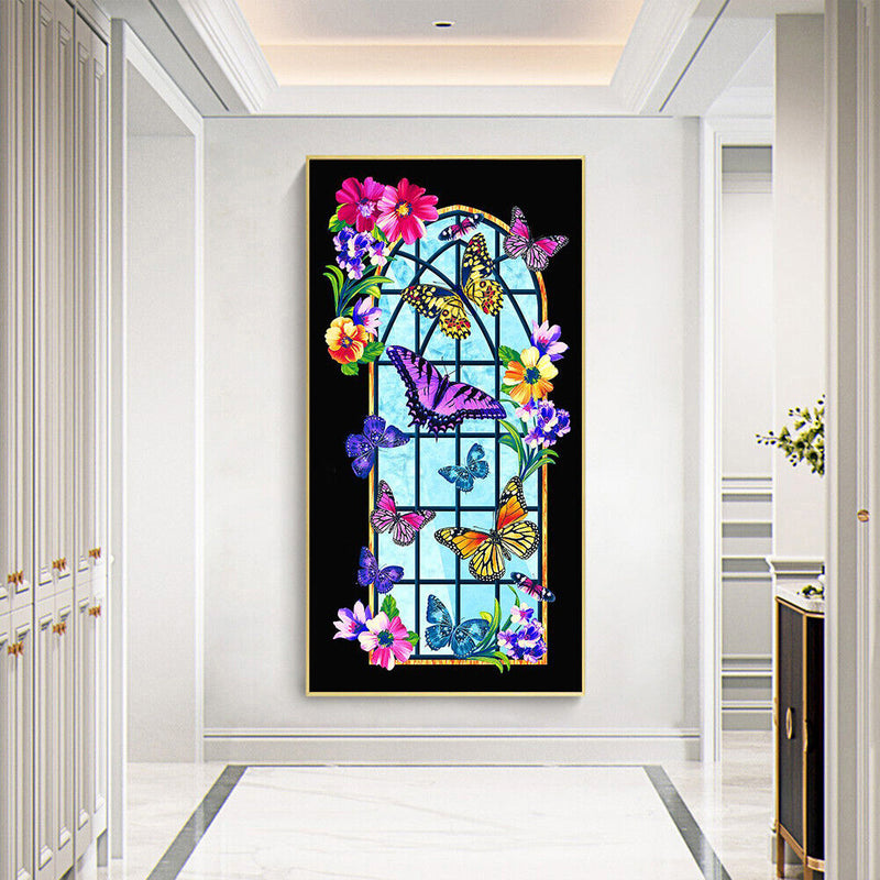 Window Flower Butterfly 5D DIY Diamond Painting Full Round Drill Picture Cr