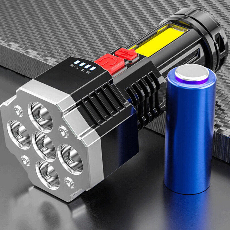 5xLED+COB Bead Strong Flashlight USB Rechargeable Portable Waterproof Torch