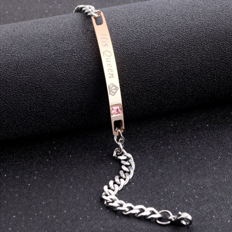 Women Love Bangle Jewelry Stainless Steel Couple Bracelets Her King His Queen