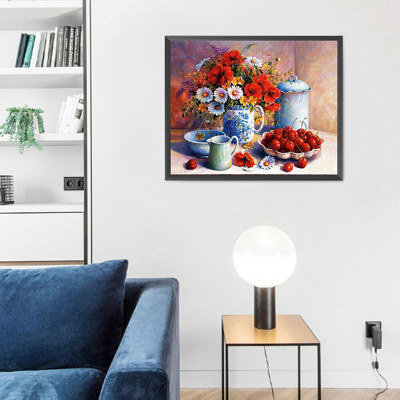 Cherry and Flower Oil Paint By Numbers Kit Hand Painted Home Decoration No Frame