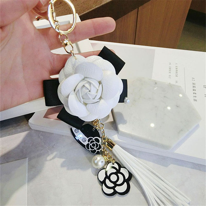 Decoration PU Camellia Bag Pendant Tassel Car Key Ring Keychain For Women|Girls