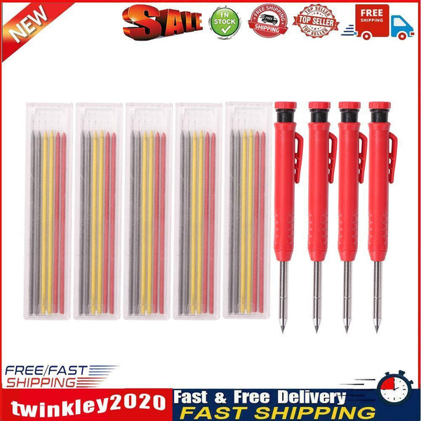 4pcs Carpenter Pencil with 30 Refill Built-in Sharpener Long Nosed Marker Newly