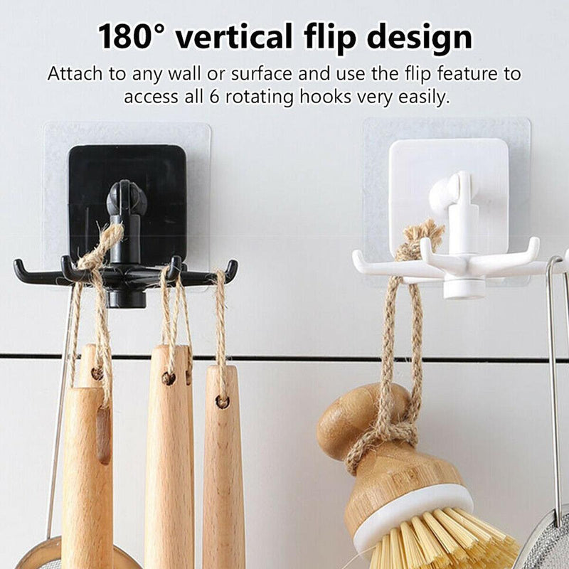 360° 6-Hook Under Shelf Kitchen Utensil Organiser Wall Hook Hanging Rack Holder`
