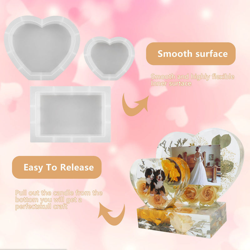 Photo Frame Molds - 3-Piece Silicone Epoxy Mould for DIY Bookends Art Crafts
