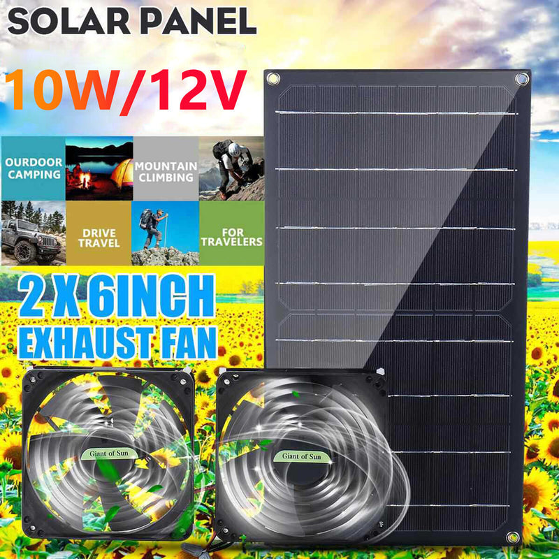10W 12V Solar Panel Fan Kit Waterproof Dual Exhaust Ventilator for Sheds RV