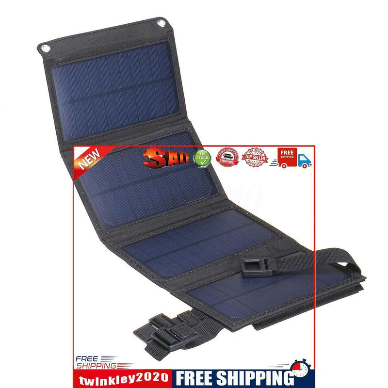 Waterproof 20W 5V Foldable USB Solar Panel Cells Charger for Hiking (Black)