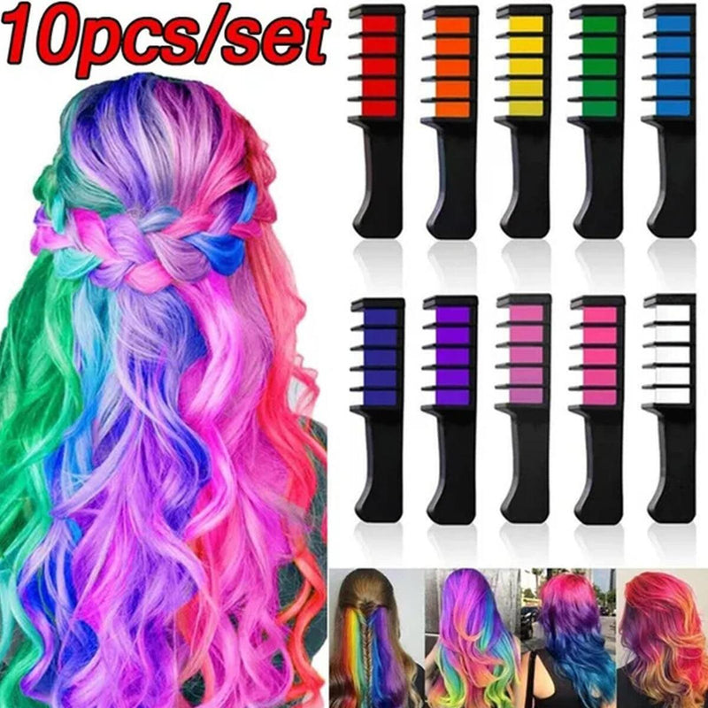 10 Hair Color Chalks Crayons Disposable Hair Dye Comb Temporary Hair Dyeing Too#