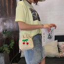 Casual Women Cherry Handmade Straw Shoulder Bag Woven Drawstring Crossbody Bag