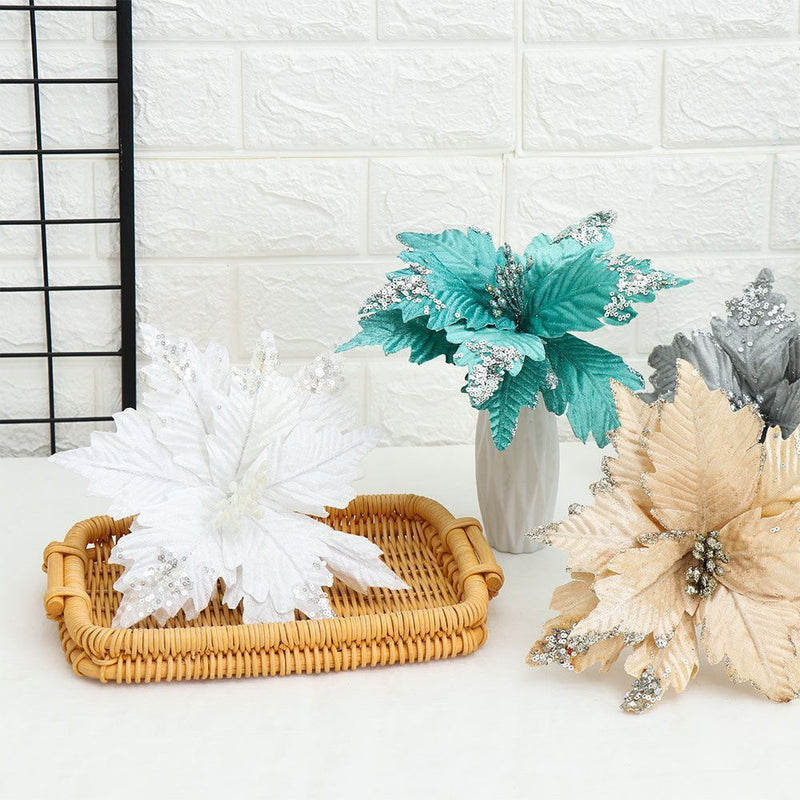 Wedding Favors Glitter Ornament Christmas Tree Flowers Xmas Gift Poinsettia